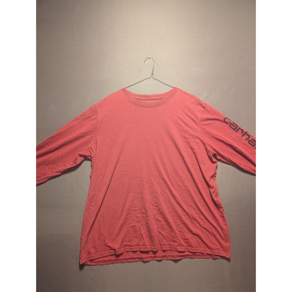 Carhartt Workwear T-Shirt Men's 2XL Pink Loose Fit Logo Long Sleeve Round Neck